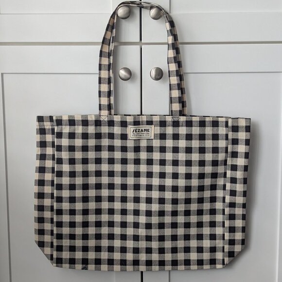 Sezane Handbags - Sezane Black and Cream Gingham Tote